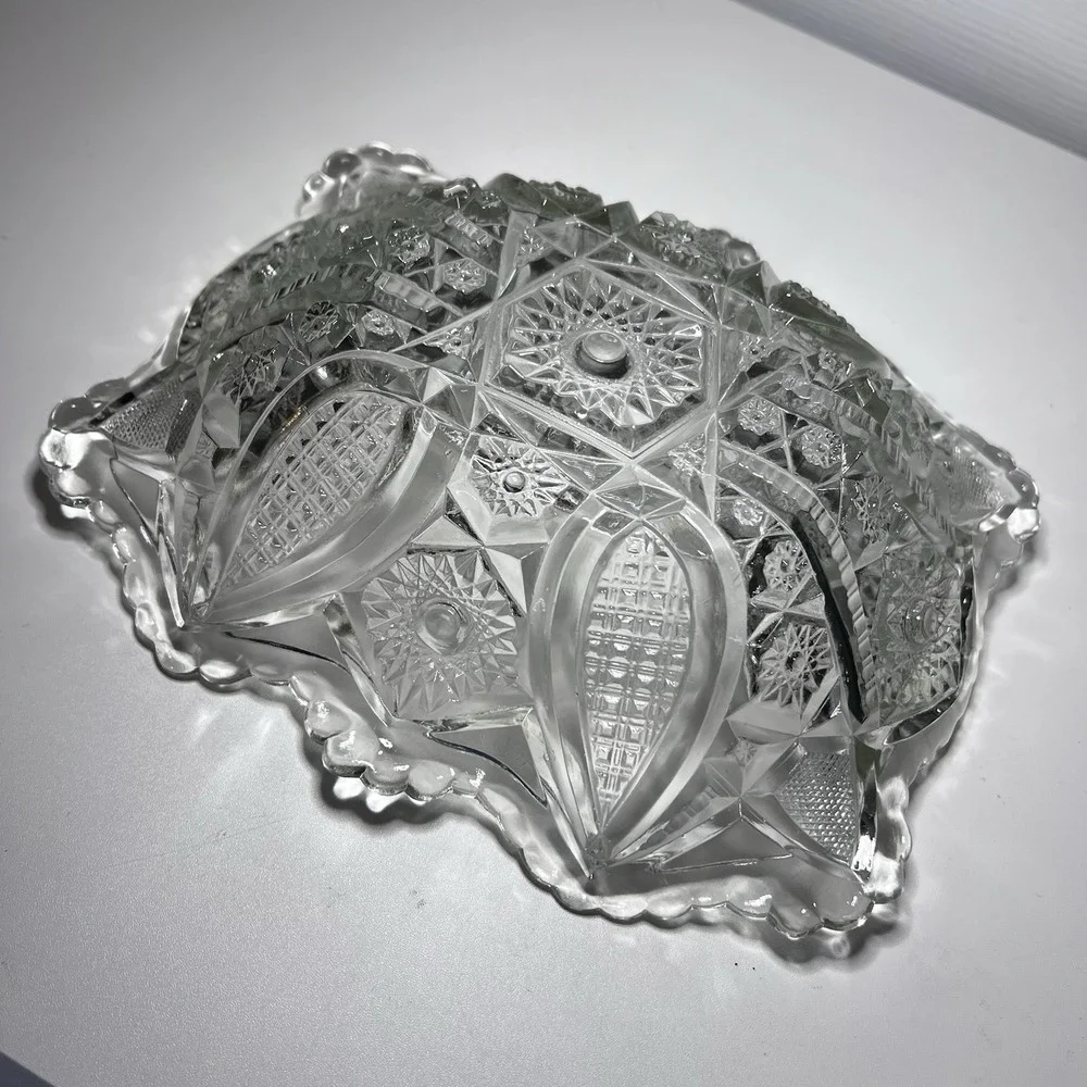 Indiana Glass Co Paneled Daisy & Finecut Clear Large Fruit Rectangular Dish Bowl
